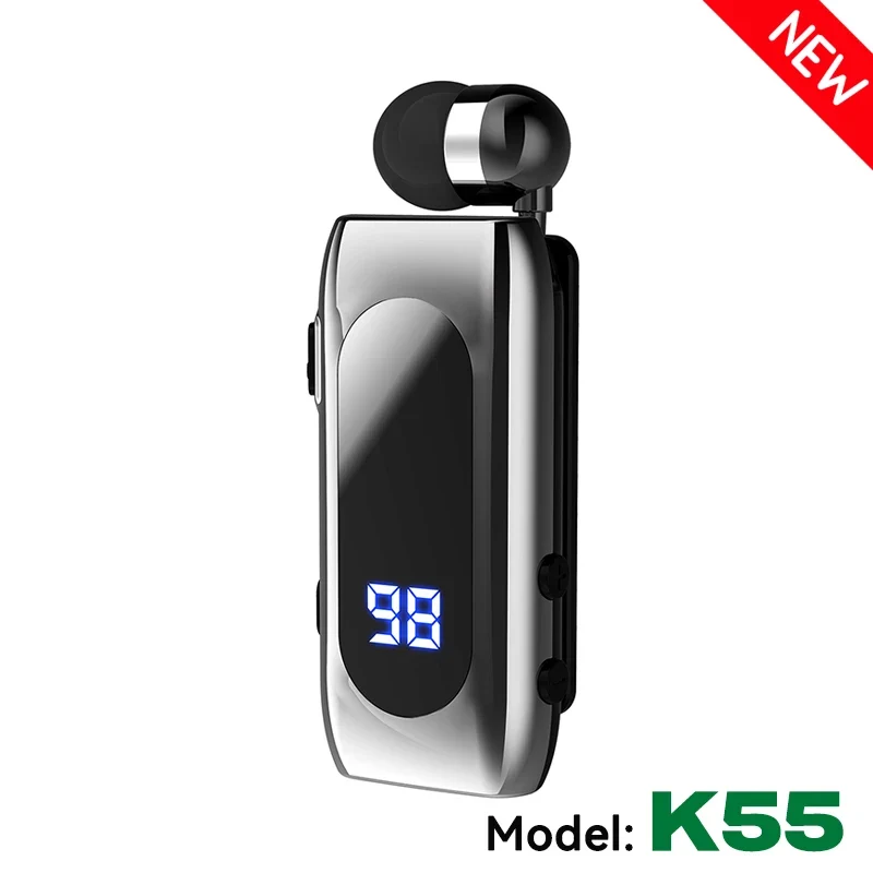 K55 Lavalier Business Bluetooth 5.2 Headphone Talk/Music Time 20 Hours,LED Digital Display,Noice Cancelling Wireless Earphones