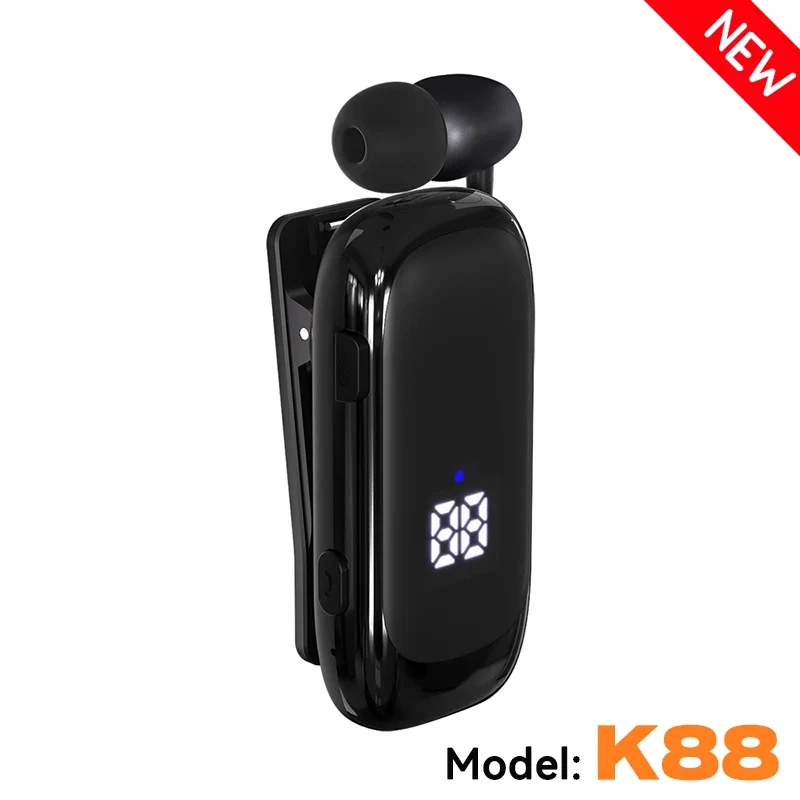 K55 Lavalier Business Bluetooth 5.2 Headphone Talk/Music Time 20 Hours,LED Digital Display,Noice Cancelling Wireless Earphones