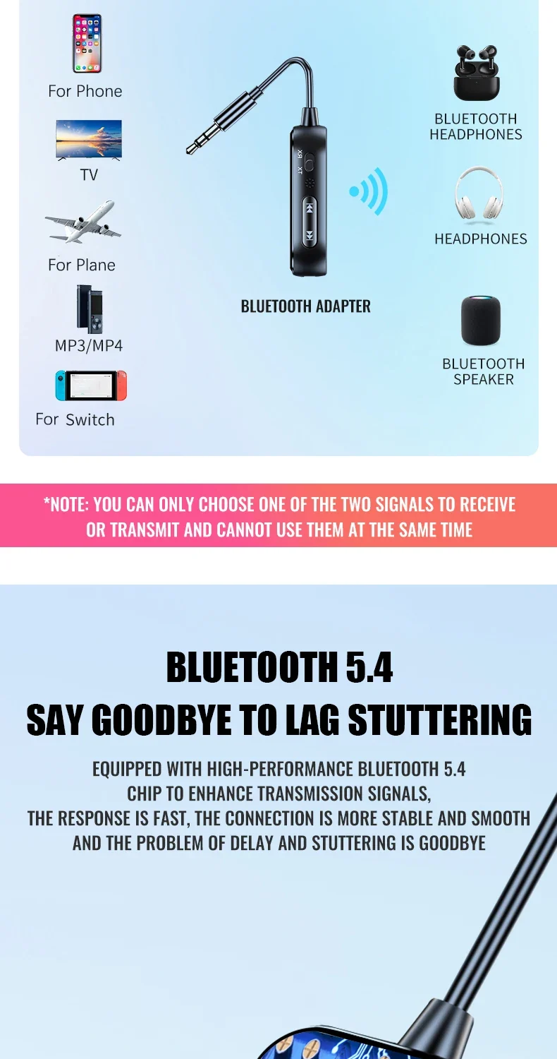 Upgraded Bluetooth 5.4 AUX Receiver Transmitter 3.5MM With Mic HiFi Stereo Music Wireless Audio Adapter For TV PC Airplane Car