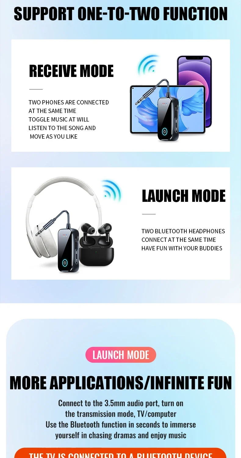 Upgraded Bluetooth 5.4 AUX Receiver Transmitter 3.5MM With Mic HiFi Stereo Music Wireless Audio Adapter For TV PC Airplane Car