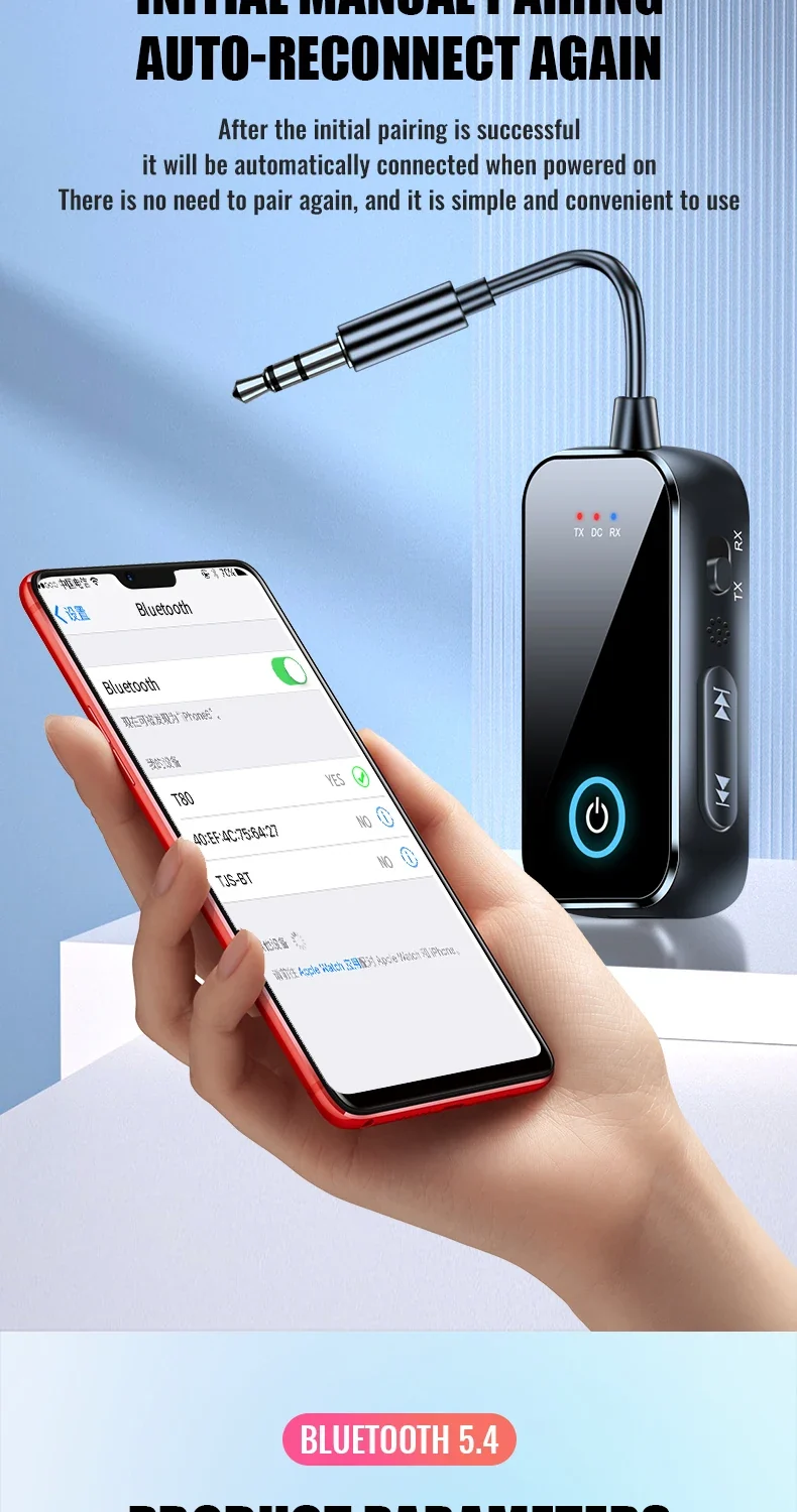 Upgraded Bluetooth 5.4 AUX Receiver Transmitter 3.5MM With Mic HiFi Stereo Music Wireless Audio Adapter For TV PC Airplane Car