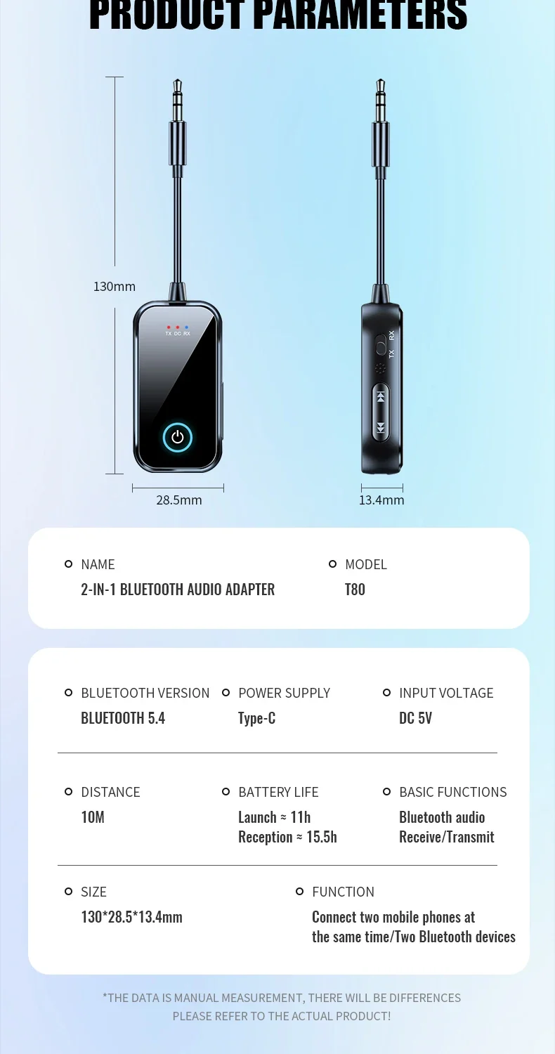 Upgraded Bluetooth 5.4 AUX Receiver Transmitter 3.5MM With Mic HiFi Stereo Music Wireless Audio Adapter For TV PC Airplane Car