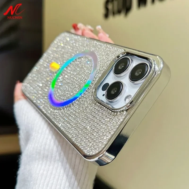 Luxury Diamond For Magsafe Case for iPhone 15 16 17 Pro Max Plus Bling Shinny Magnetic Cover for iPhone 11 12 13 14 Pro Max