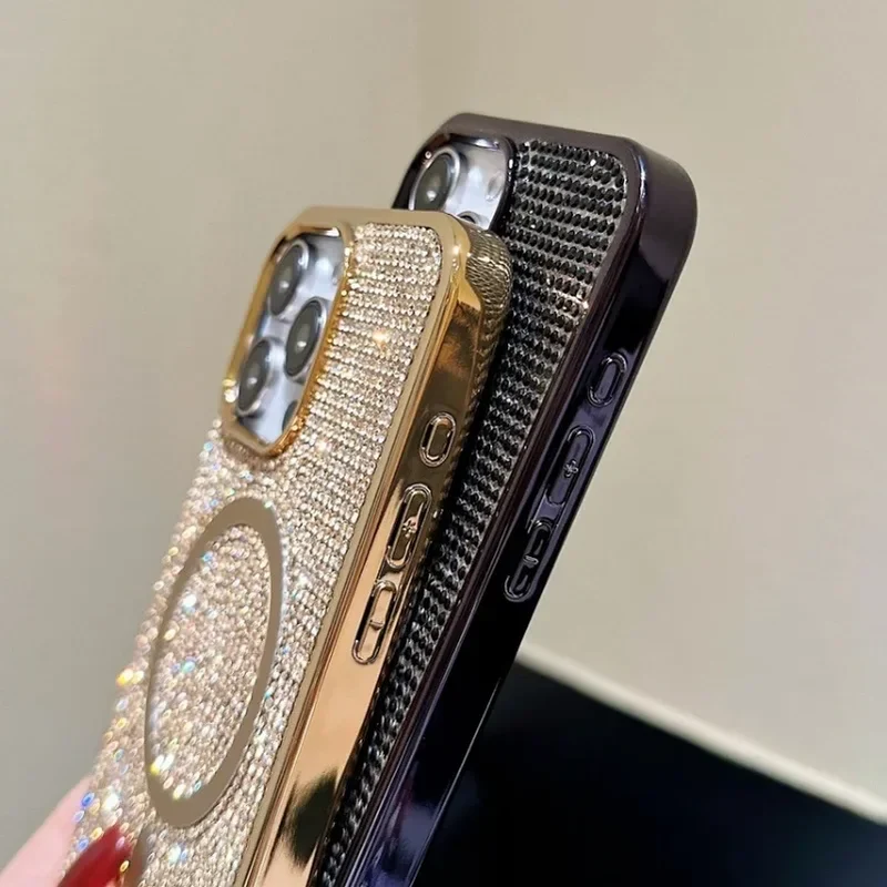 Luxury Diamond For Magsafe Case for iPhone 15 16 17 Pro Max Plus Bling Shinny Magnetic Cover for iPhone 11 12 13 14 Pro Max