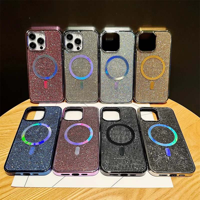 Luxury Diamond For Magsafe Case for iPhone 15 16 17 Pro Max Plus Bling Shinny Magnetic Cover for iPhone 11 12 13 14 Pro Max