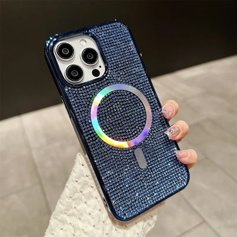 Luxury Diamond For Magsafe Case for iPhone 15 16 17 Pro Max Plus Bling Shinny Magnetic Cover for iPhone 11 12 13 14 Pro Max