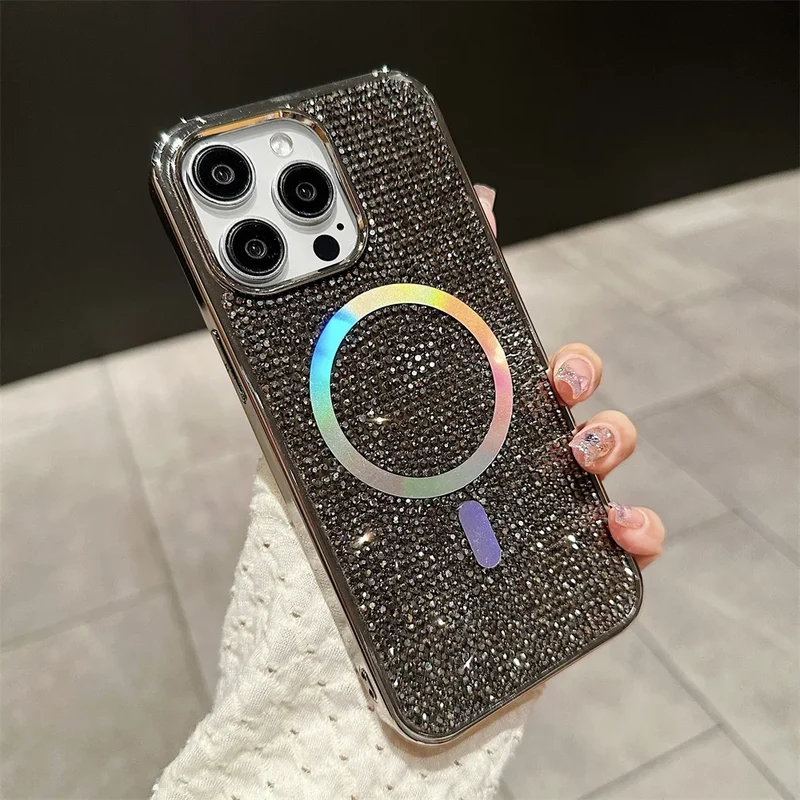 Luxury Diamond For Magsafe Case for iPhone 15 16 17 Pro Max Plus Bling Shinny Magnetic Cover for iPhone 11 12 13 14 Pro Max