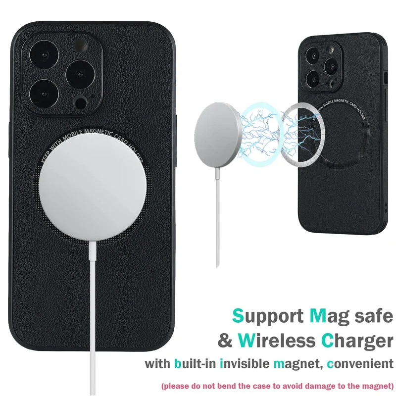Luxury For Magsafe Wireless Charging Leather Case for iPhone 13 14 12 Mini 11 Pro Max X S XR 7 8 Plus Soft Square Magnetic Cover