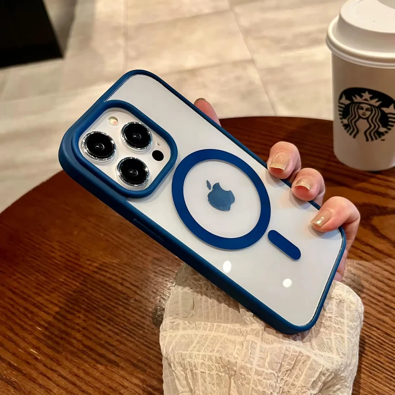 Luxury Magsafe Wireless Charge Phone Case for iPhone 16 15 14 Plus 13 12 11 Pro Max Mini Magnetic Soft Bumper Transparent Cover