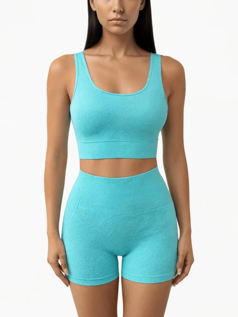 2Piece Workout Sets for Women Seamless High Waist Yoga Shorts With Sports Bra Outfits