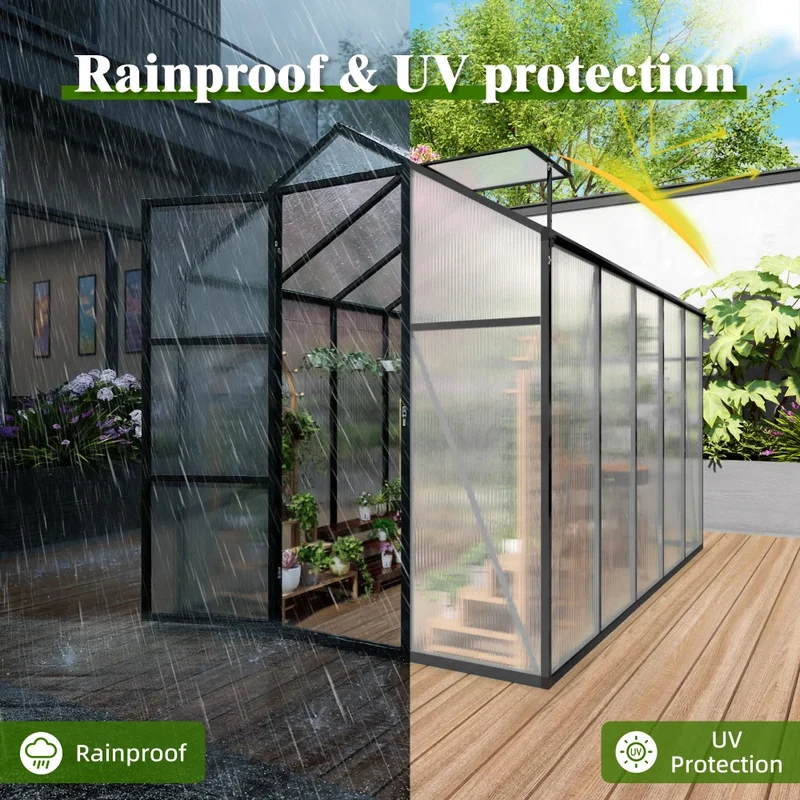 [US Stock] 6x10FT Polycarbonate Walk-in Outdoor Greenhouse With Sturdy Aluminum Frame Fast Delivery From US MOQ 1 Unit