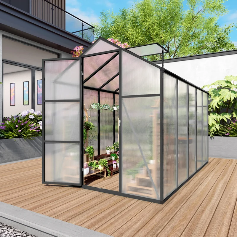[US Stock] 6x10FT Polycarbonate Walk-in Outdoor Greenhouse With Sturdy Aluminum Frame Fast Delivery From US MOQ 1 Unit