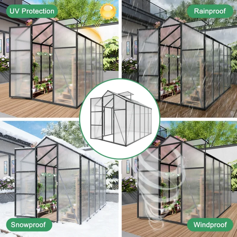 [US Stock] 6x10FT Polycarbonate Walk-in Outdoor Greenhouse With Sturdy Aluminum Frame Fast Delivery From US MOQ 1 Unit