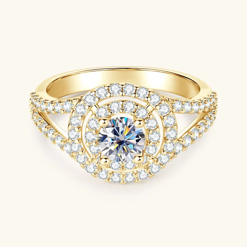 New Luxury Wedding Engagement Gift & Party Jewelry 14K Gold Filled Round 5.25mm 0.5CT Cubic Zirconia Classic Bifurcated Arm Ring