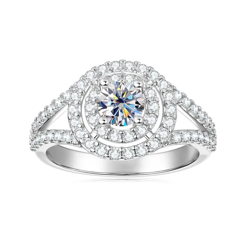 New Luxury Wedding Engagement Gift & Party Jewelry 14K Gold Filled Round 5.25mm 0.5CT Cubic Zirconia Classic Bifurcated Arm Ring