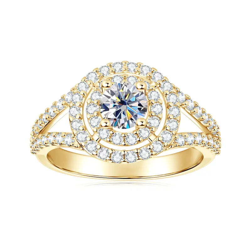 New Luxury Wedding Engagement Gift & Party Jewelry 14K Gold Filled Round 5.25mm 0.5CT Cubic Zirconia Classic Bifurcated Arm Ring