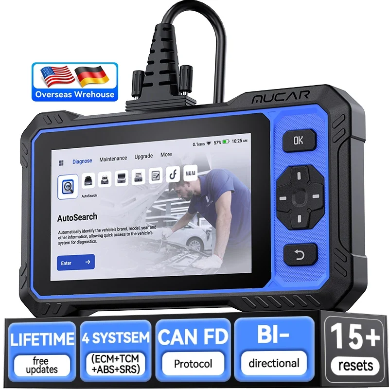 MUCAR 632 AI Car Diagnostic Tool CANFD 4 Systems ECM TCM ABS SRS 15 RESET Bi-Directional Control Obd2 Automotive Scanner