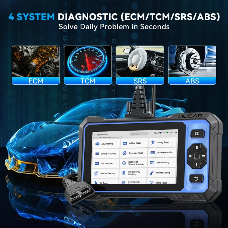 MUCAR 632 AI Car Diagnostic Tool CANFD 4 Systems ECM TCM ABS SRS 15 RESET Bi-Directional Control Obd2 Automotive Scanner