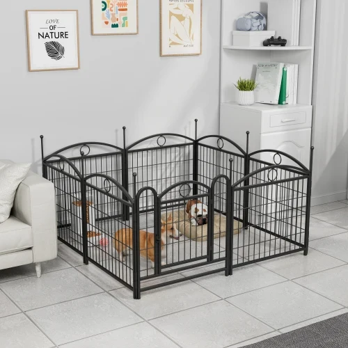 Heavy Duty Indoor/Outdoor Dog Playpen with Button Closure Solid Pattern Metal Pet Fence Exercise Pen with Doors for Puppies Dogs