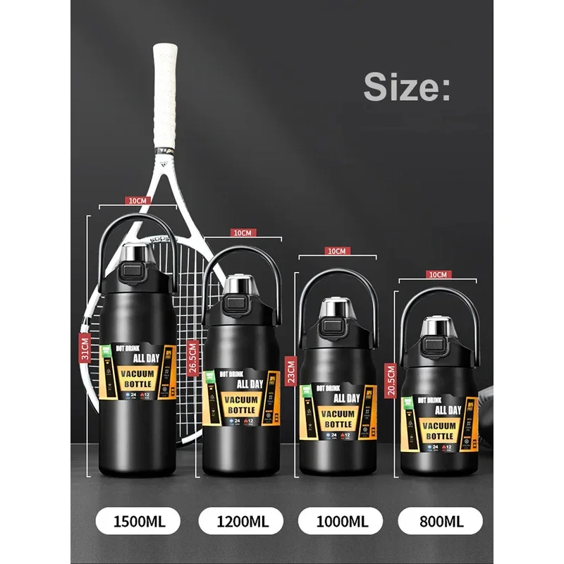 Outdoor Thermos Portable 304 Stainless Steel Thermal Mug, Vacuum Flask Cold & Hot Sports Water Bottle with Straw