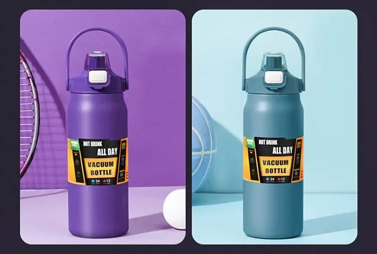 Outdoor Thermos Portable 304 Stainless Steel Thermal Mug, Vacuum Flask Cold & Hot Sports Water Bottle with Straw