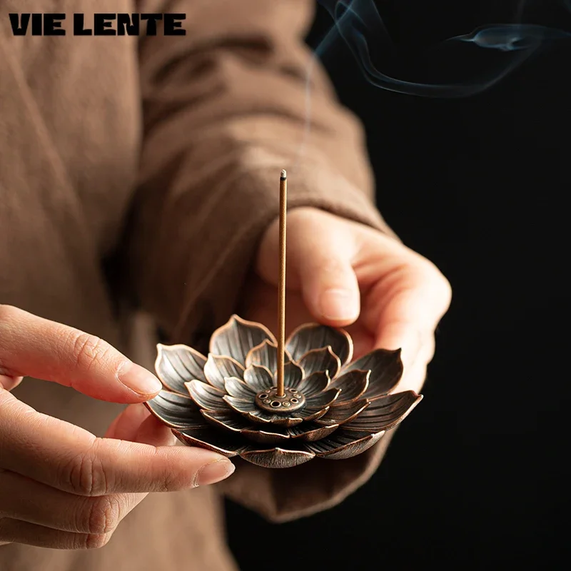 Incense Stick Holder Alloy Lotus Line Incense Burner Yoga Sage Sandalwood Coil Base Bronze Crafs Home Decor Christmas Gift