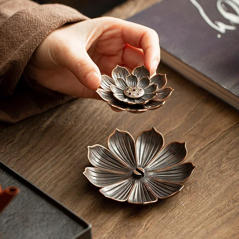 Incense Stick Holder Alloy Lotus Line Incense Burner Yoga Sage Sandalwood Coil Base Bronze Crafs Home Decor Christmas Gift
