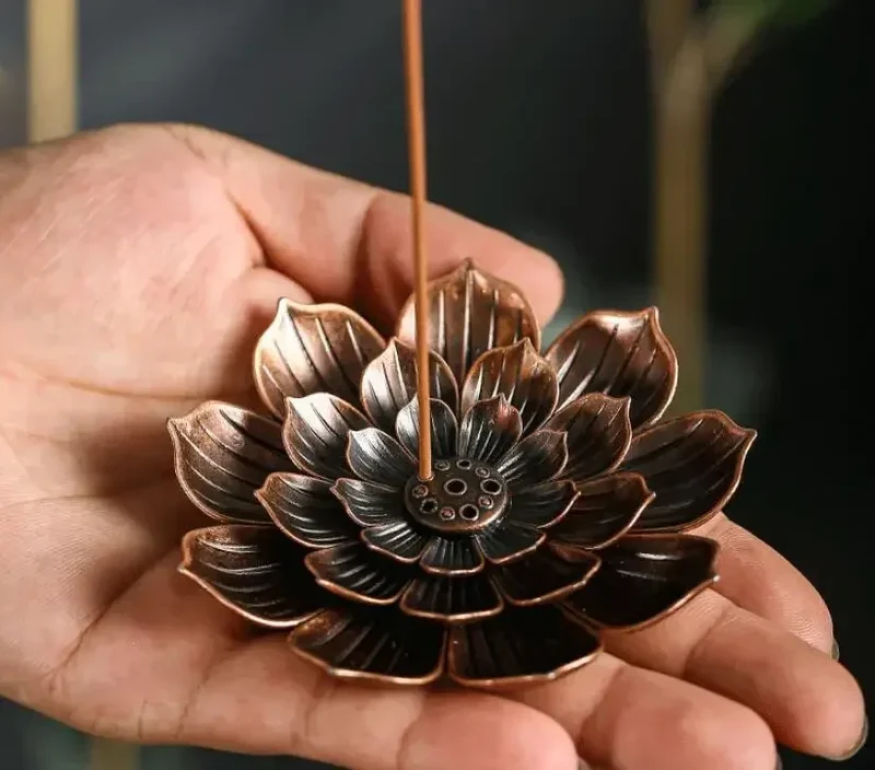 Incense Stick Holder Alloy Lotus Line Incense Burner Yoga Sage Sandalwood Coil Base Bronze Crafs Home Decor Christmas Gift
