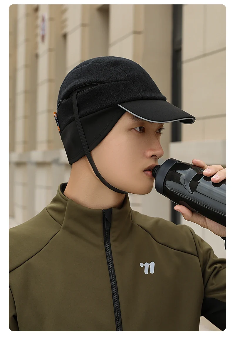 WEST BIKING Winter Cycling Cap With Brim Windproof Warm Sports Cap High Elastic Fleece Hiking Running Hat Cycling Equipment