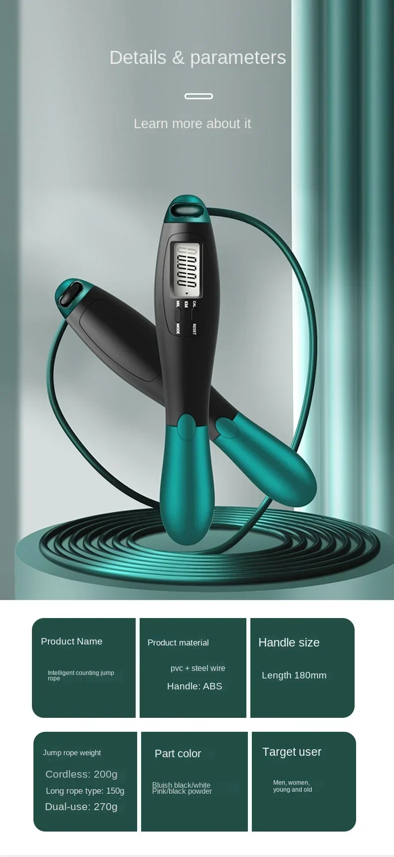 LCD Digital Jump Rope with Smart Counter, Adjustable Cordless/Corded Skipping Rope for Home Gym, Cardio, Boxing & Crossfit Train