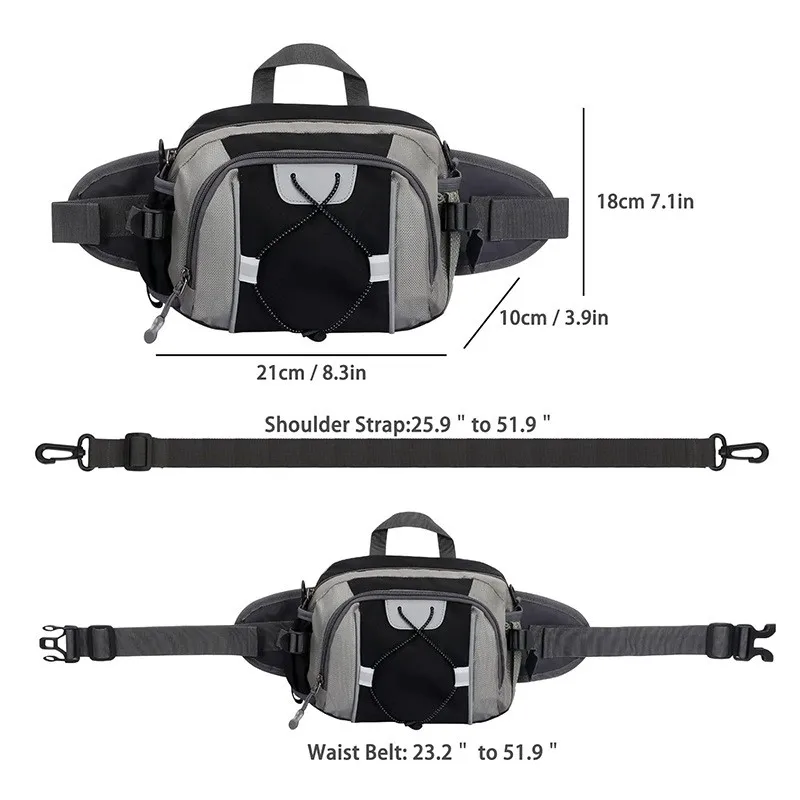 Multi-functional sports water bottle waist bag, men's and women's universal running backpack, outdoor hiking waist bag