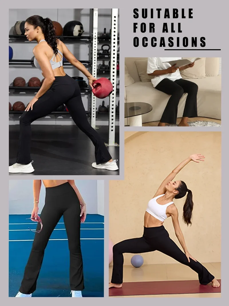 Women's Super Soft Flare Pants High Waisted Tummy Control Workout Yoga Leggings Bell Bottoms