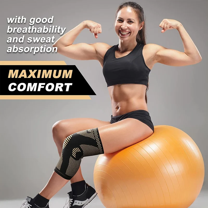 2Pcs Copper Knee Brace for Knee Pain - Copper Knee Compression Sleeves - Knee Pads for Sports,Meniscus Tear,ACL,Arthritis,Joint