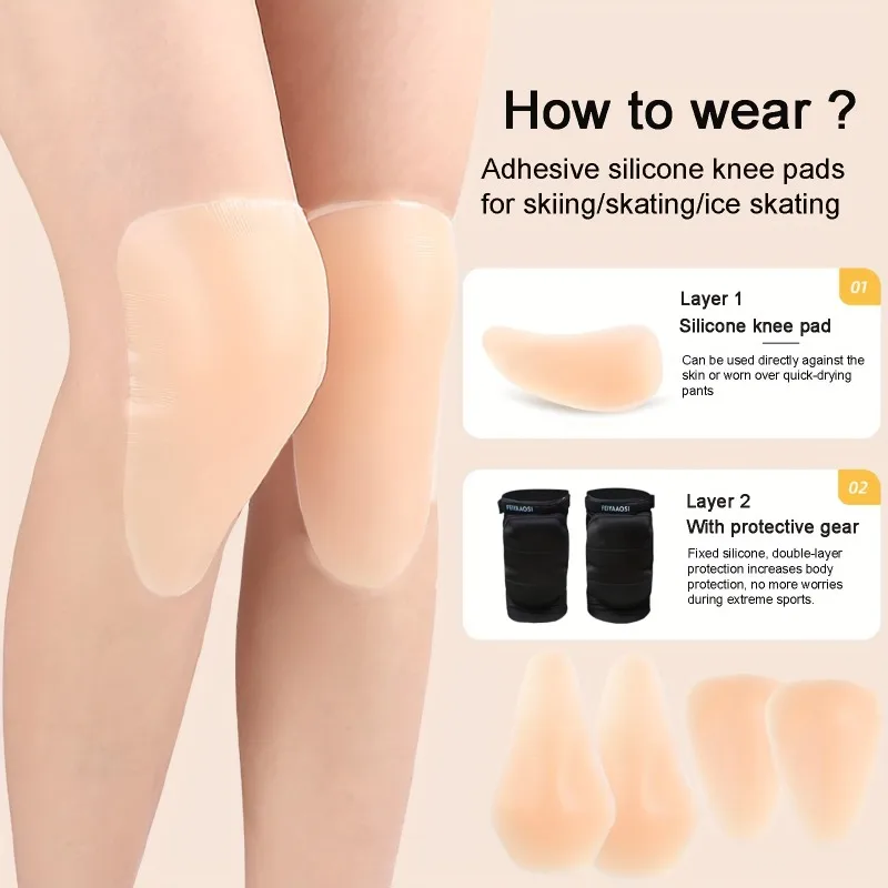 1 Pair of Adult Silicone Knee Pads for Basketball Skating and Skiing Sports Hip protection Snowboard Knee Pad Strong Adhesive