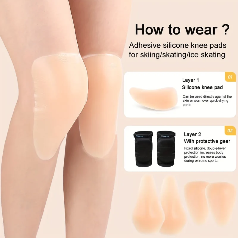 1 Pair of Adult Silicone Knee Pads for Basketball Skating and Skiing Sports Hip protection Snowboard Knee Pad Strong Adhesive