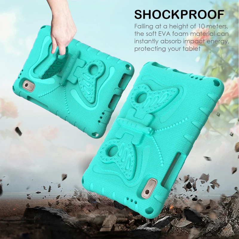 For Lenovo Tab M9 Case Butterfly Kickstand EVA Tablet Cover with Shoulder Strap - Mint Green