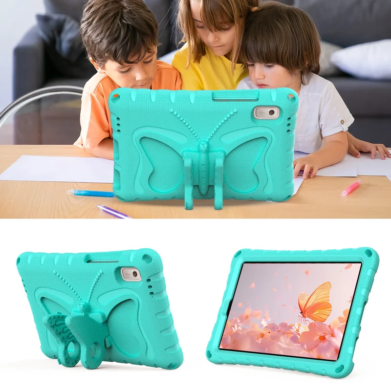 For Lenovo Tab M9 Case Butterfly Kickstand EVA Tablet Cover with Shoulder Strap - Mint Green