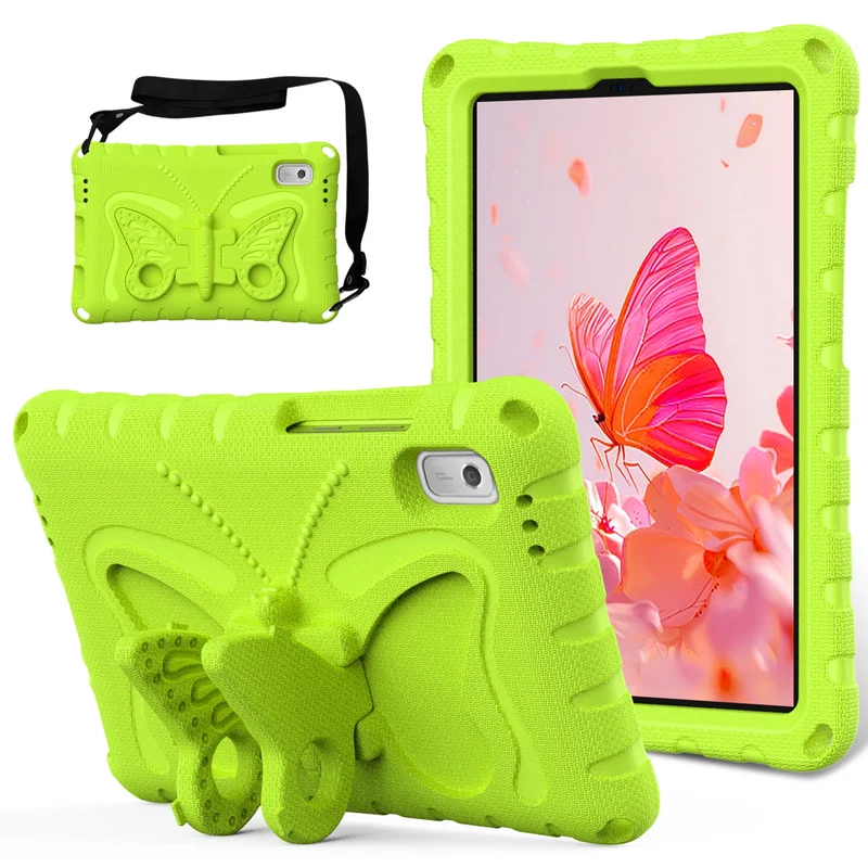 For Lenovo Tab M9 Case Butterfly Kickstand EVA Tablet Cover with Shoulder Strap - Mint Green