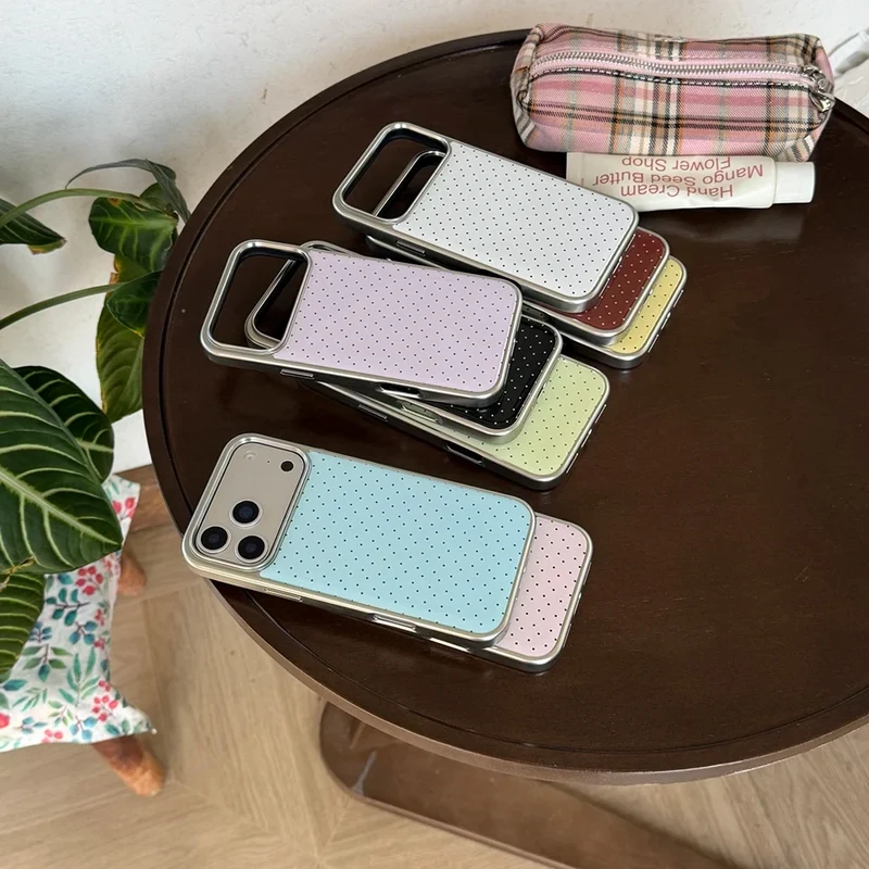 Korean INS Polka Dot Pattern Electroplated Silver Phone Case for iphone 17 Promax 17pro 14 15 16 Promax Shockproof Cover Funda