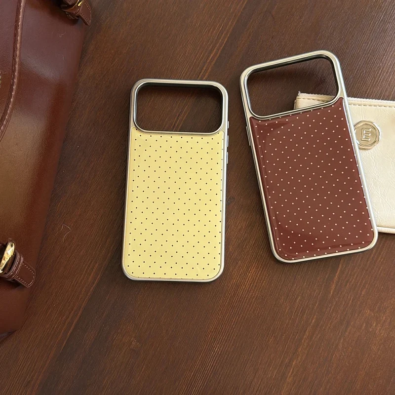 Korean INS Polka Dot Pattern Electroplated Silver Phone Case for iphone 17 Promax 17pro 14 15 16 Promax Shockproof Cover Funda