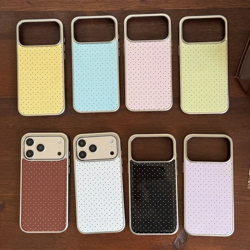 Korean INS Polka Dot Pattern Electroplated Silver Phone Case for iphone 17 Promax 17pro 14 15 16 Promax Shockproof Cover Funda