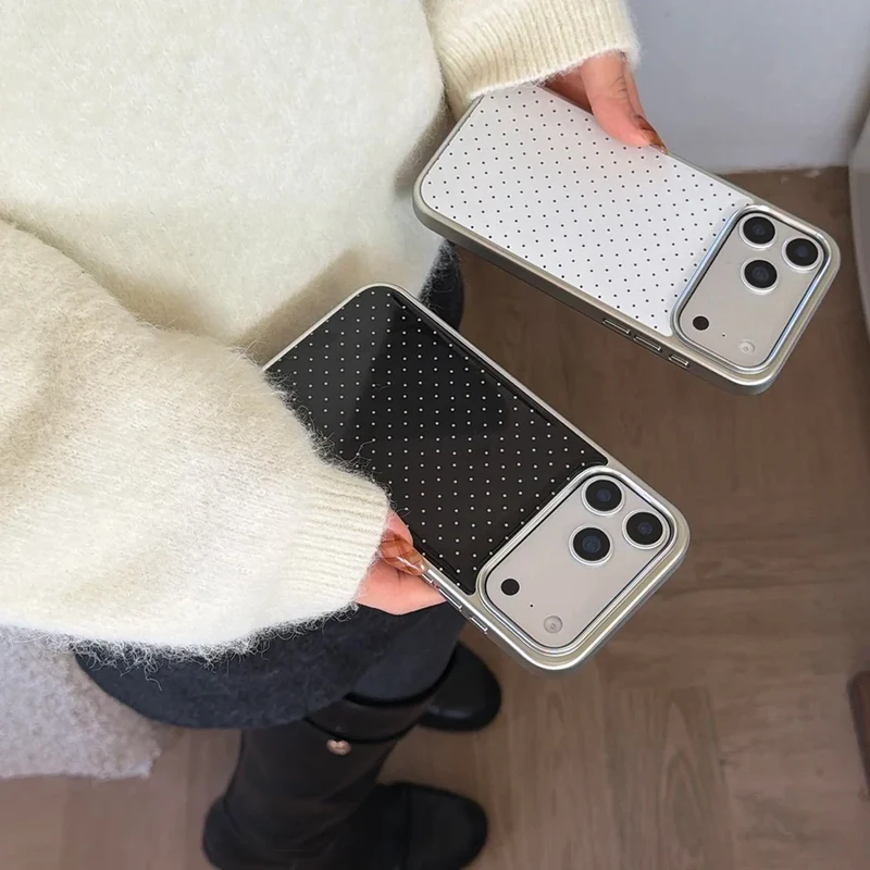 Korean INS Polka Dot Pattern Electroplated Silver Phone Case for iphone 17 Promax 17pro 14 15 16 Promax Shockproof Cover Funda