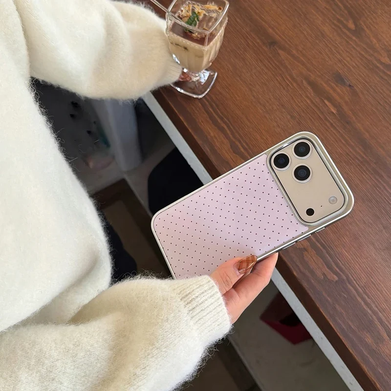 Korean INS Polka Dot Pattern Electroplated Silver Phone Case for iphone 17 Promax 17pro 14 15 16 Promax Shockproof Cover Funda