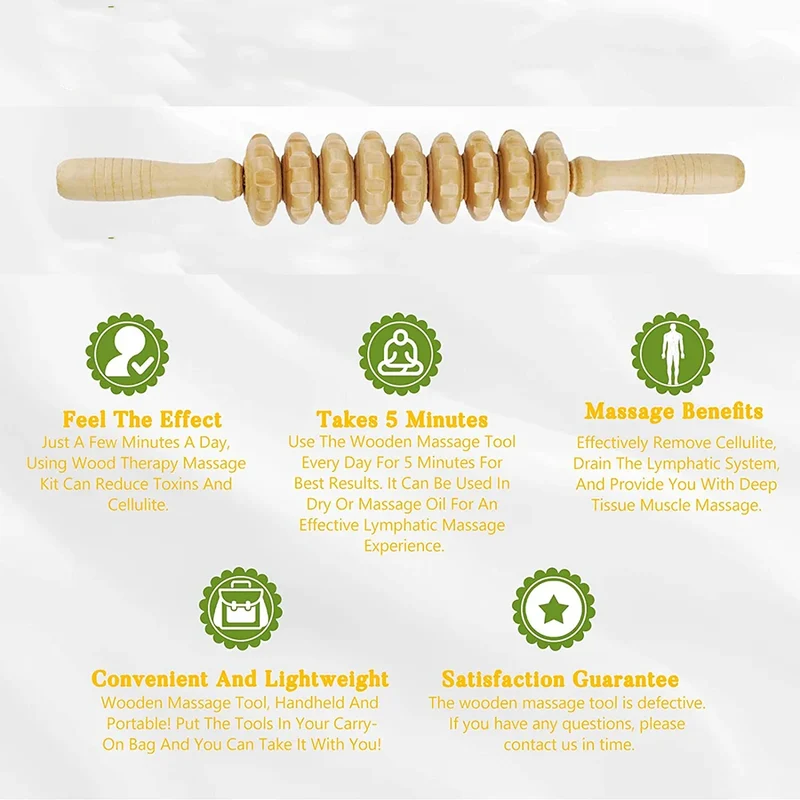 1 PCS Wood Massage Roller Trigger Points Home Gym Manual Wooden Fascia Massage Roller for Release Cellulite Sore Muscle Blasting