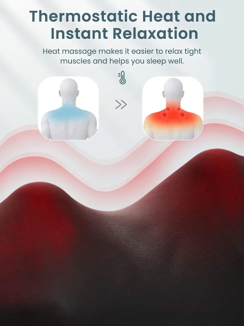Shiatsu Neck and Shoulder Massager Heated Back Massager U Shape Deep Kneading Electric Massage Pillow For Neck Waist Leg Body