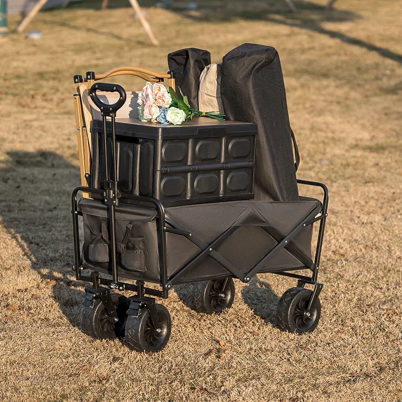 Heavy Duty Outdoor Folding Wagon Cart Large Capacity Collapsible Utility Wagon Trolley Portable Garden Beach Camping Equipment