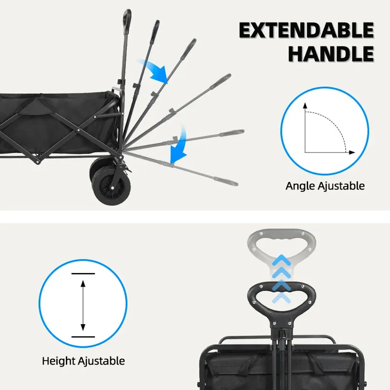 Heavy Duty Outdoor Folding Wagon Cart Large Capacity Collapsible Utility Wagon Trolley Portable Garden Beach Camping Equipment