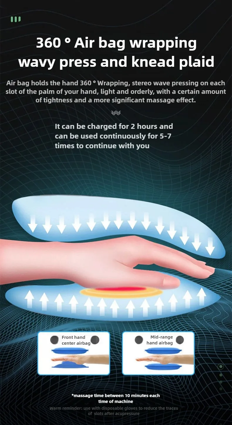 Portable Electric Hand Massager Relaxerly Kneading Wrist Finger Joint Palm With Heat Airbag Wrap Press To Relieve Hand Fatigue