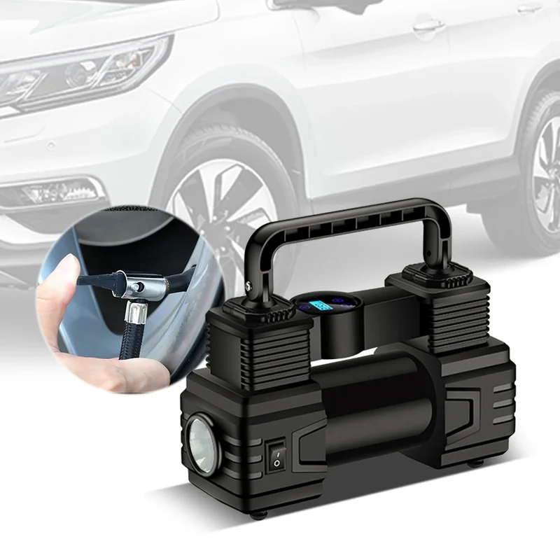 12V 150PSI Mini Air Compressor Dual Cylinder Heavy Duty Tire Inflator with LED Light Car Electric Air Pump Auto Inflatable Pump