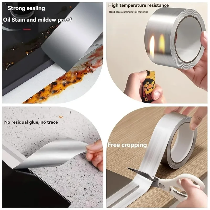 5-20m Kitchen Aluminum Foil Tape Waterproof Heat Resistant Heavy Duty 3/5cm Width Self Adhesive Seal Tape for Stove Gap Repair